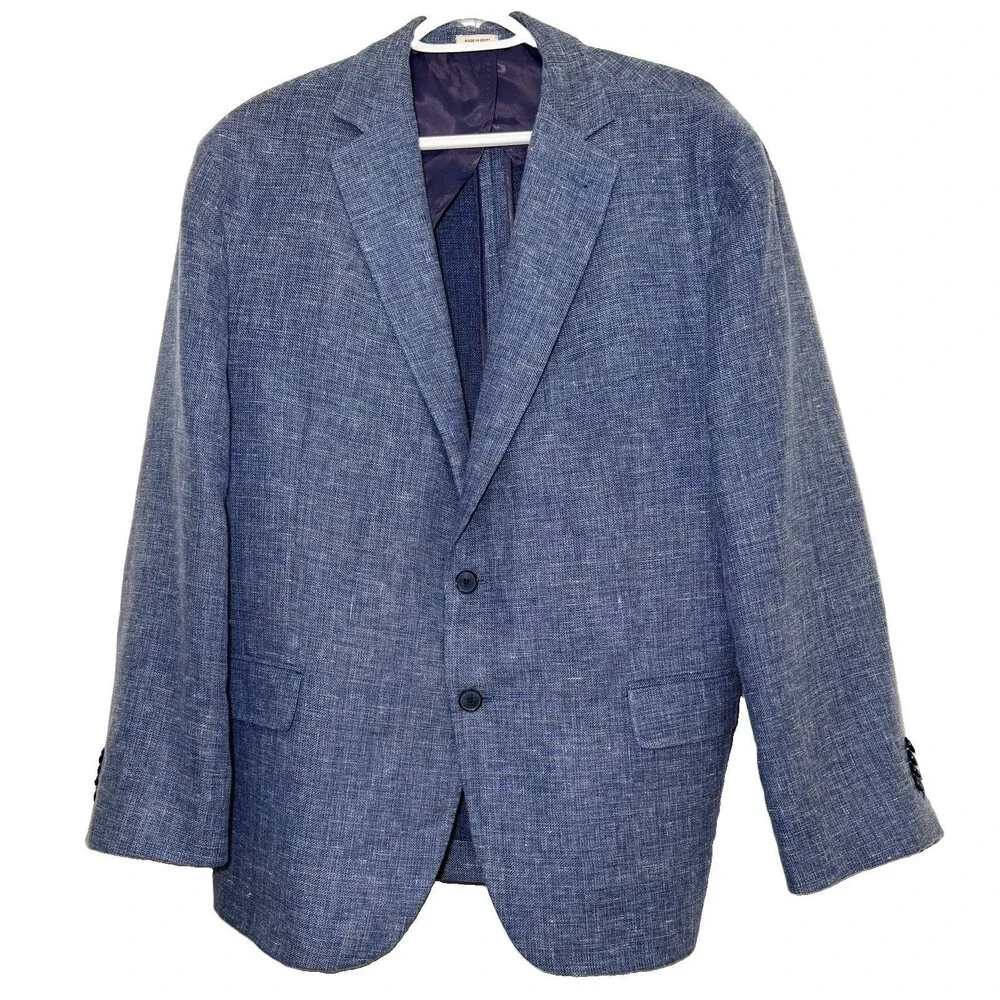 Joseph Abboud Heritage Blazer 46S Blue Wool Linen Guabello Italian Fabric